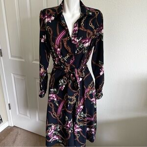Lauren Ralph Lauren Black and Purple Chain Print Dress